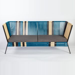 Sillón Sarape Puebla tejido artesanal azul con cojines grises - La Silla Acapulco